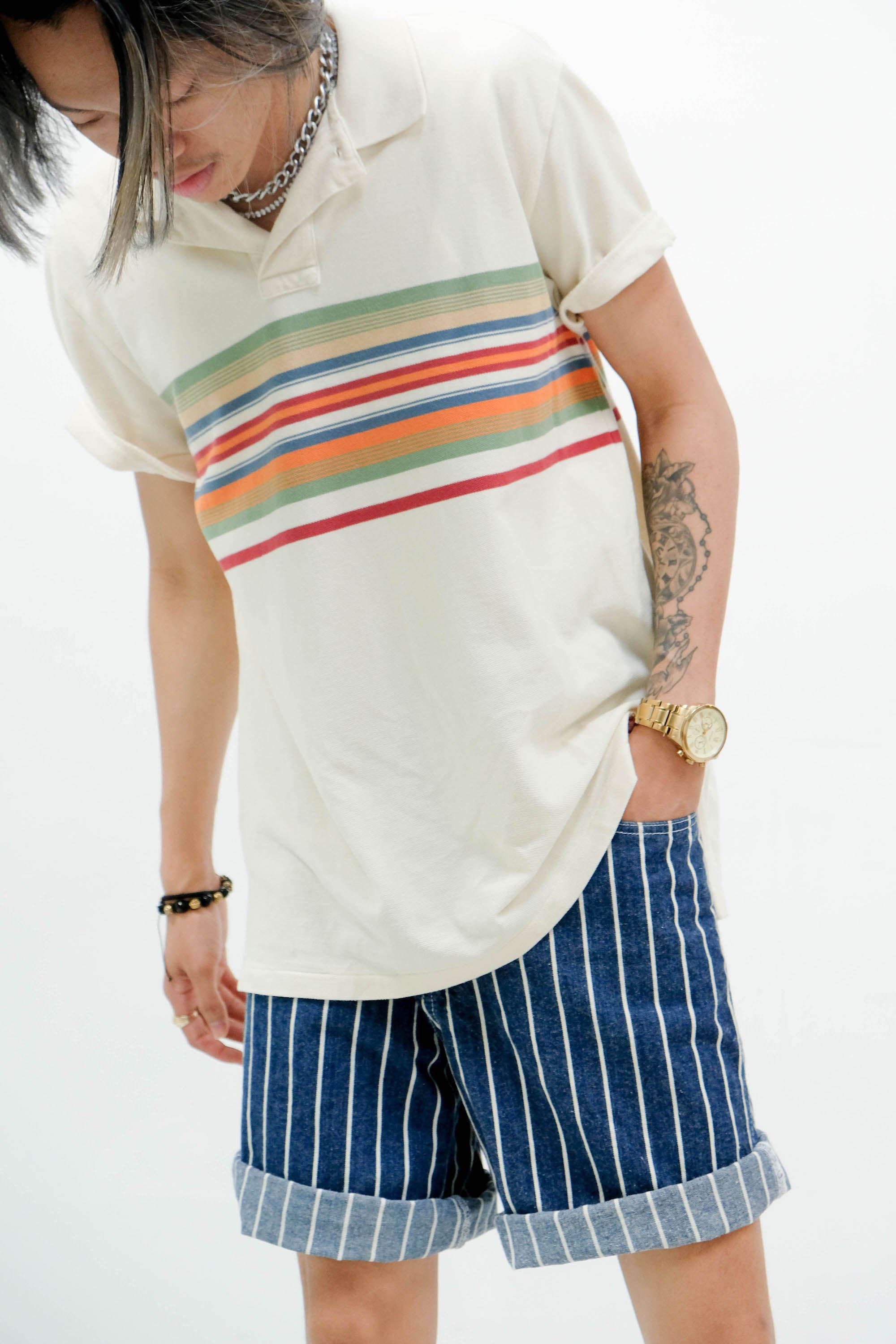 Mens Ralph Lauren Beige & Colorful Stripe Polo Shirt