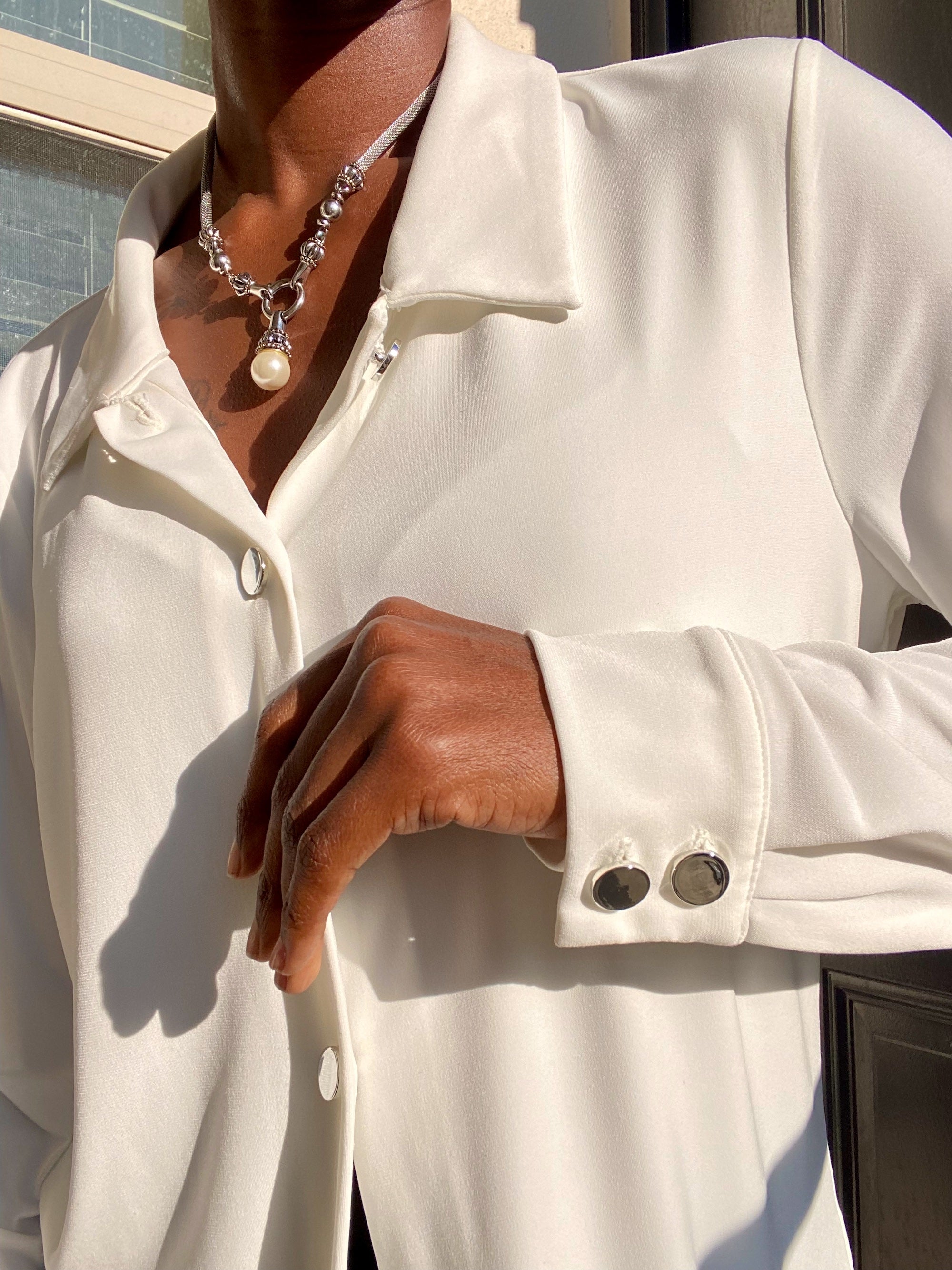 Vintage Off-White Silk Calvin Klein Long Sleeve Button Up Blouse