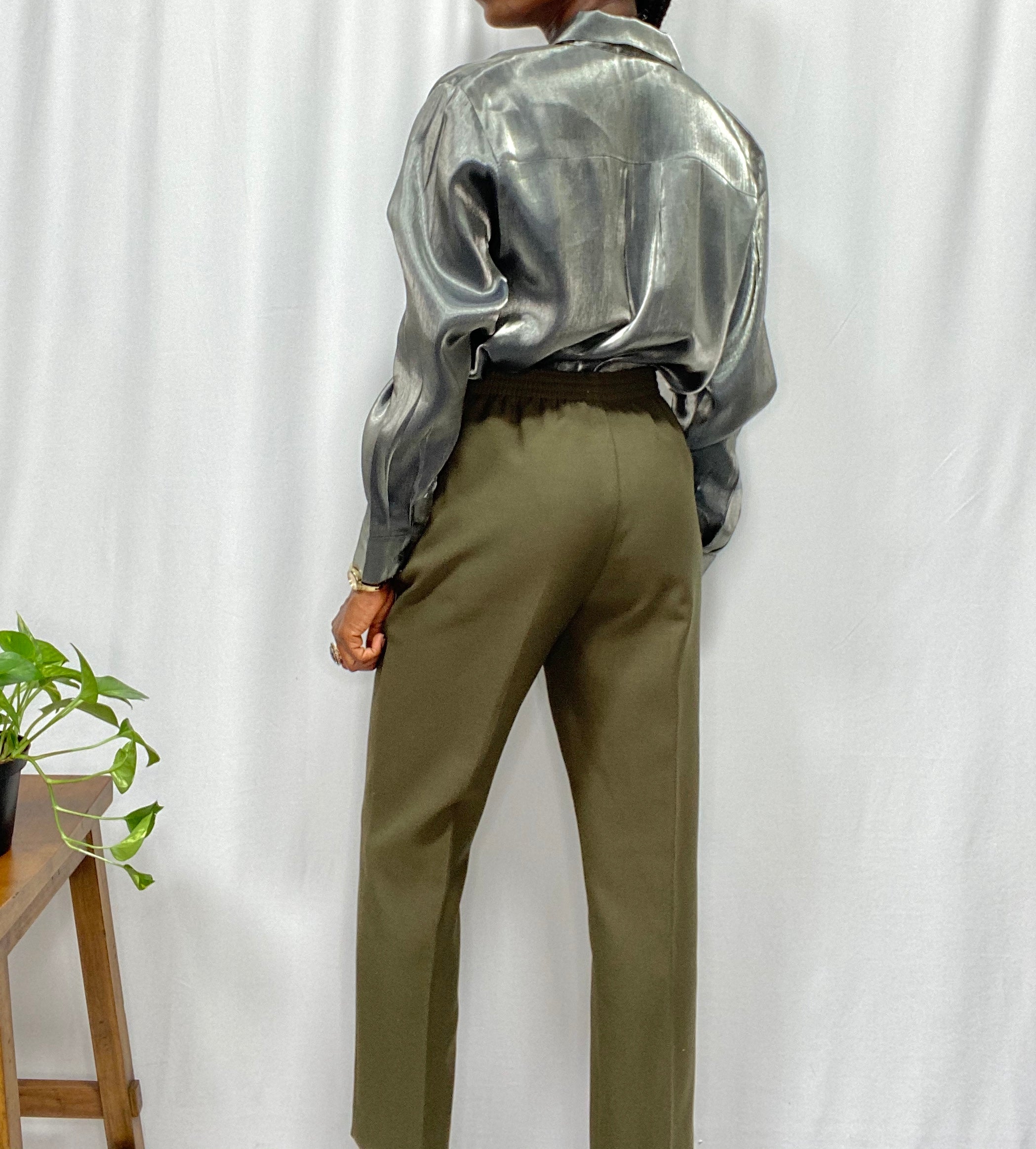 Olive Green Elastic Waist Trousers