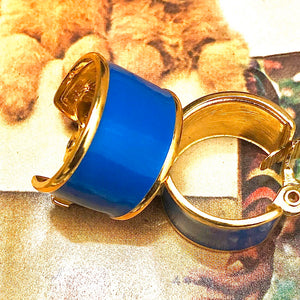Blue & Gold Vintage Hoop Clip-On Earrings