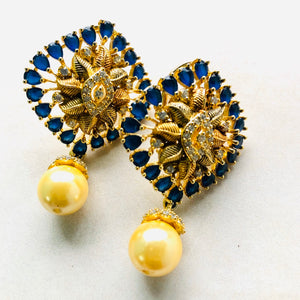 Rare Blue Gemstone & Diamond Earrings