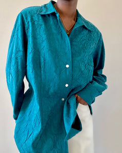 Teal Abstract Textured Button Down Blouse