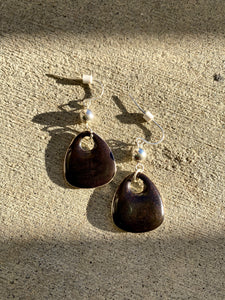 Brown Glittered Silver Drop Earrings