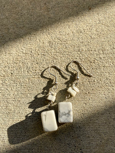 Grey Marble Block Drop Earrings