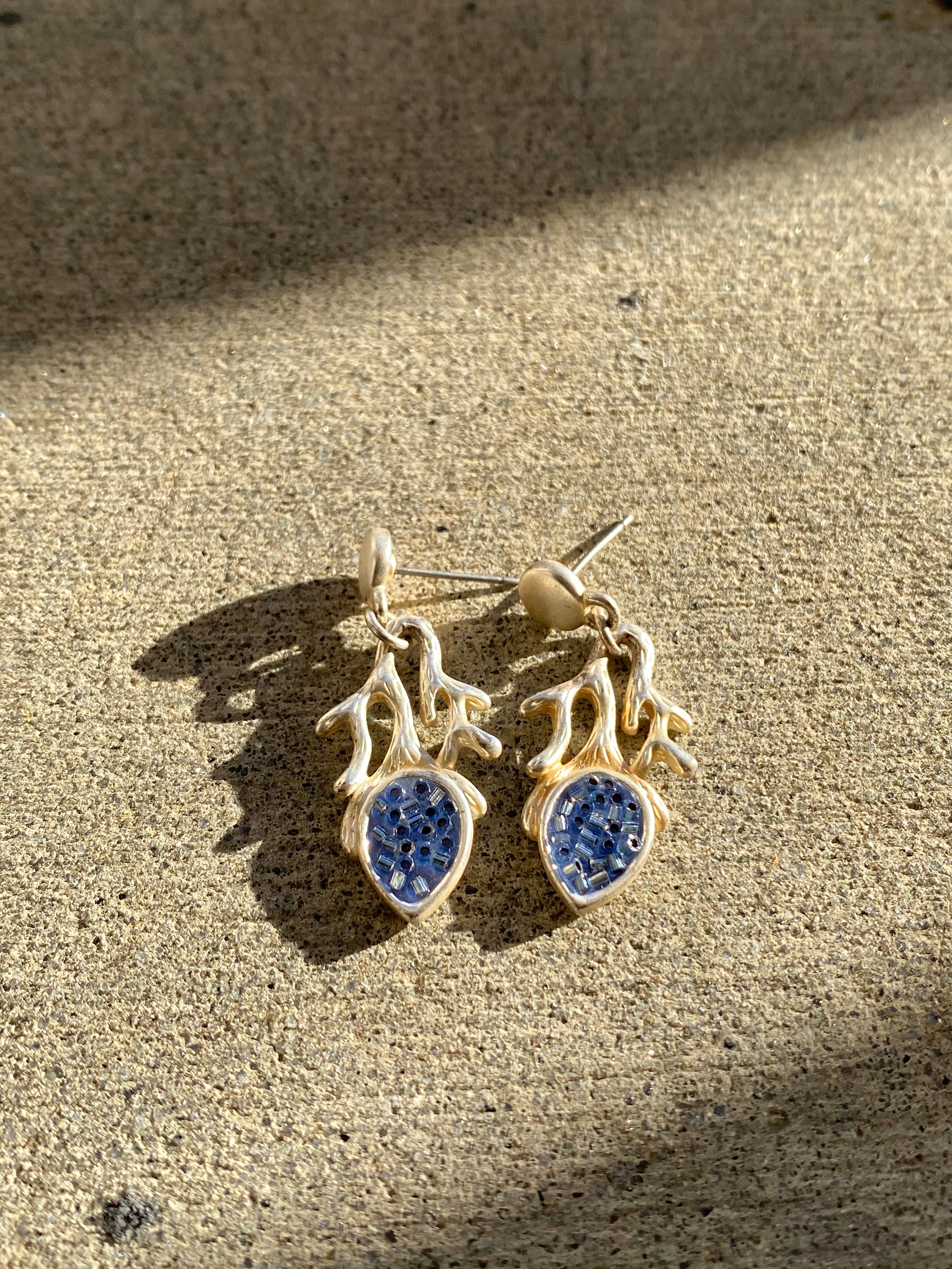 Silver Plated Blue Crystal Detailed Earrings