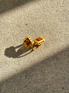 Gold & Orange Square Detailed Earrings