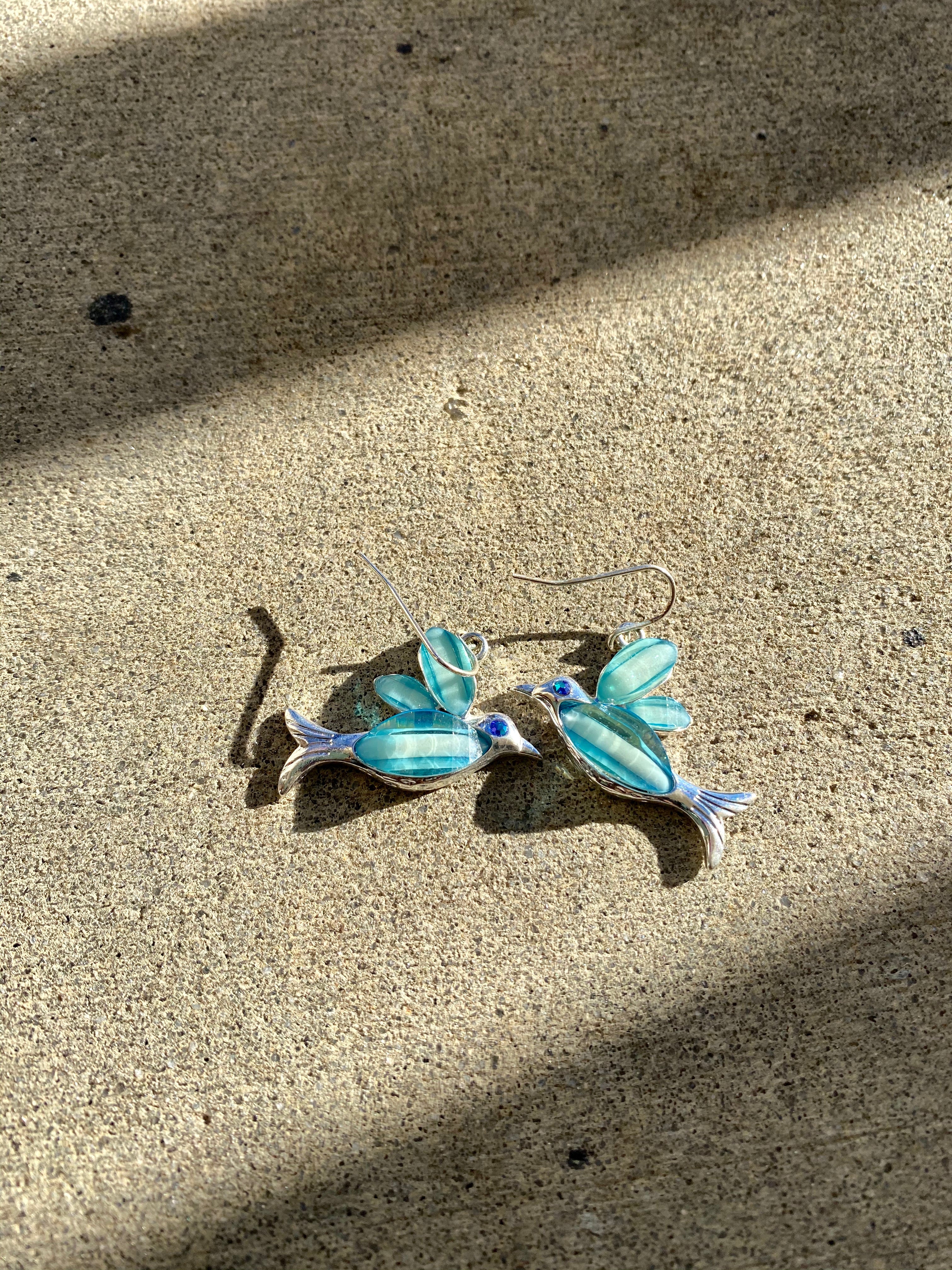 Sky Blue Bird Shaped Glass Earrings