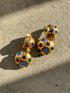 Gold Multicolored Bedazzled Clip On Earring