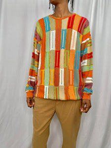 Bright Stitched Color Block Elastic Sweater