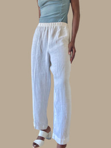 White Linen Relaxed Trousers