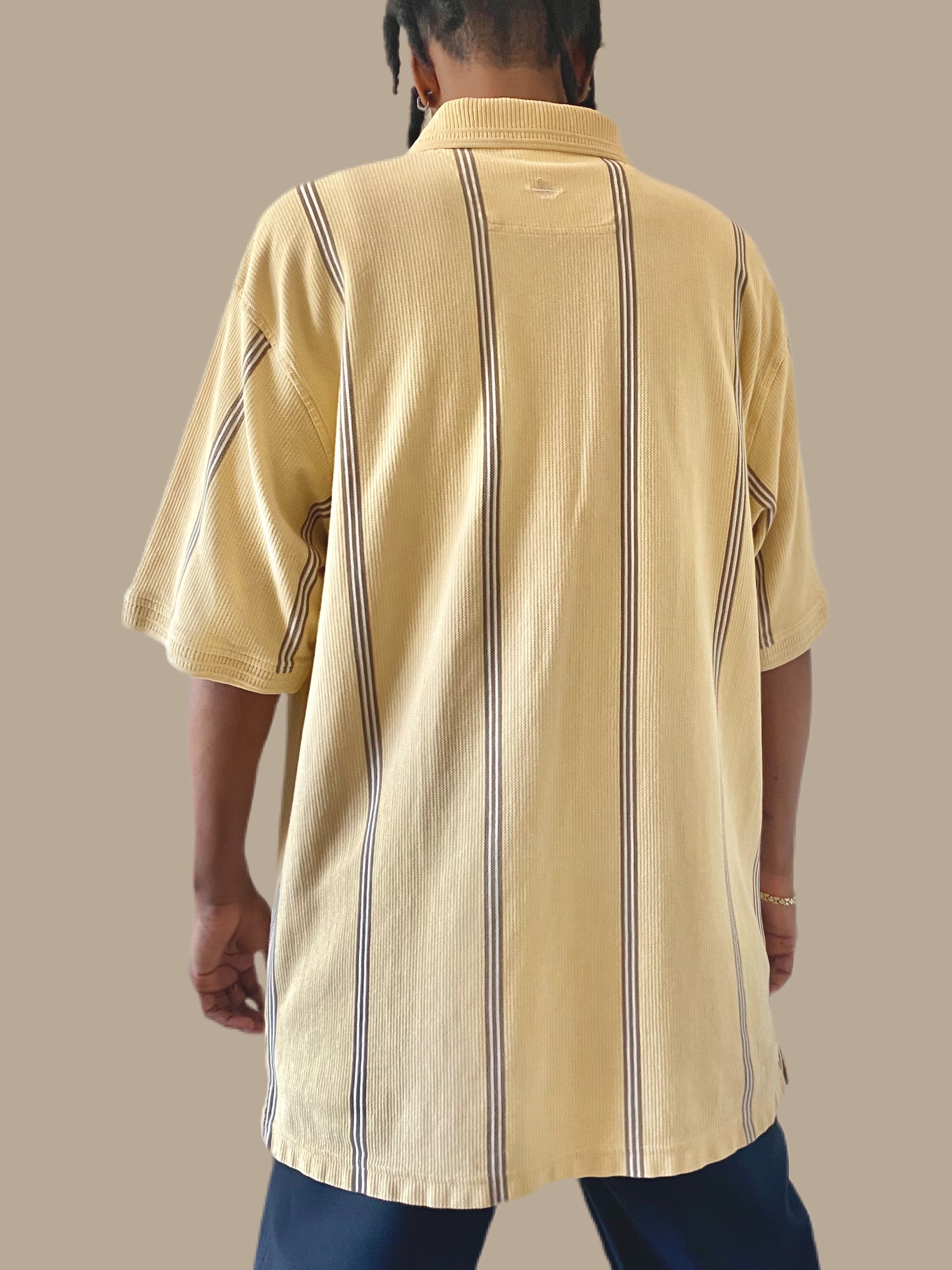 Mens Yellow Striped Short Sleeve Polo Shirt