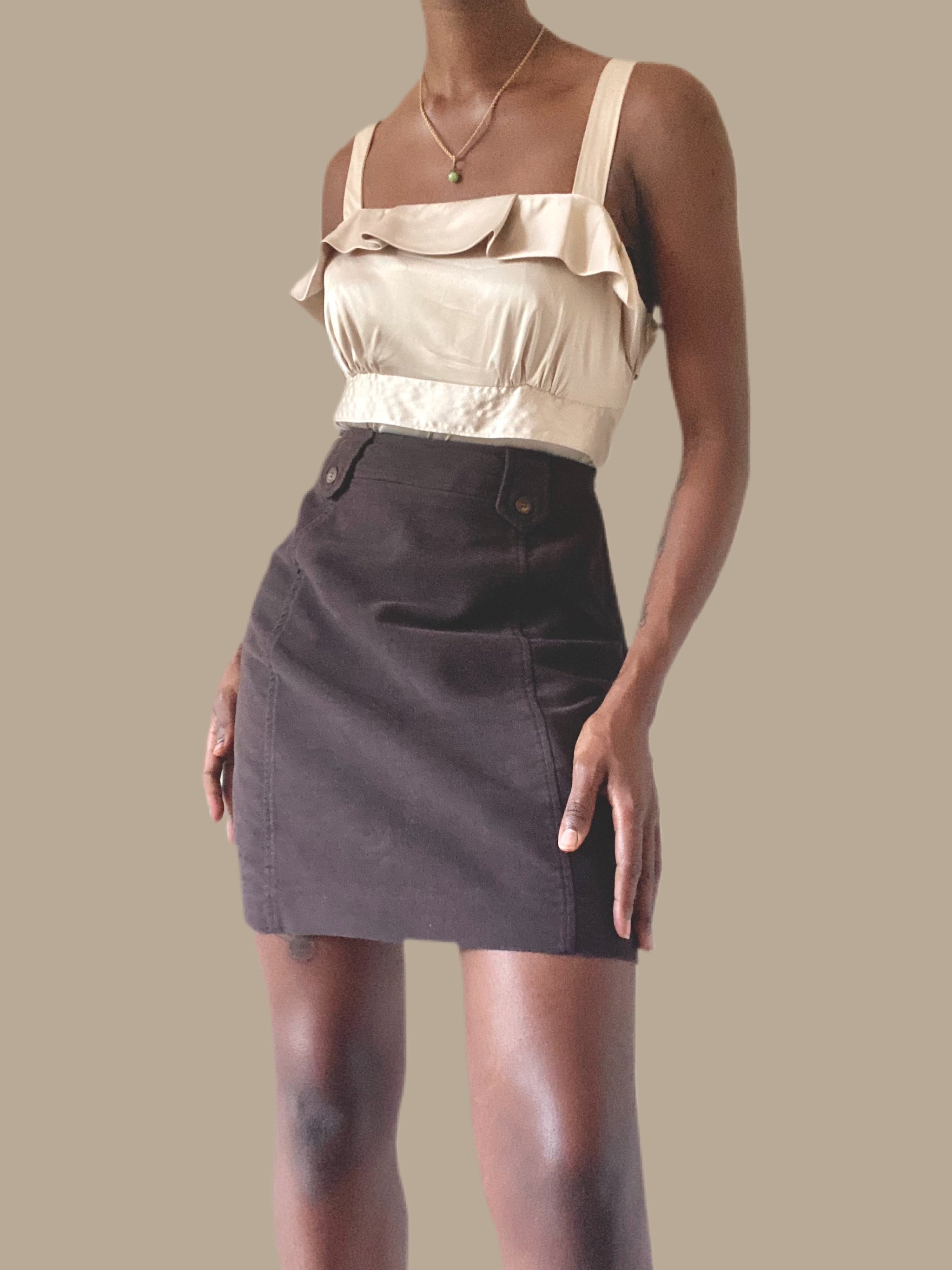 Chocolate Brown Cotton Mini Skirt
