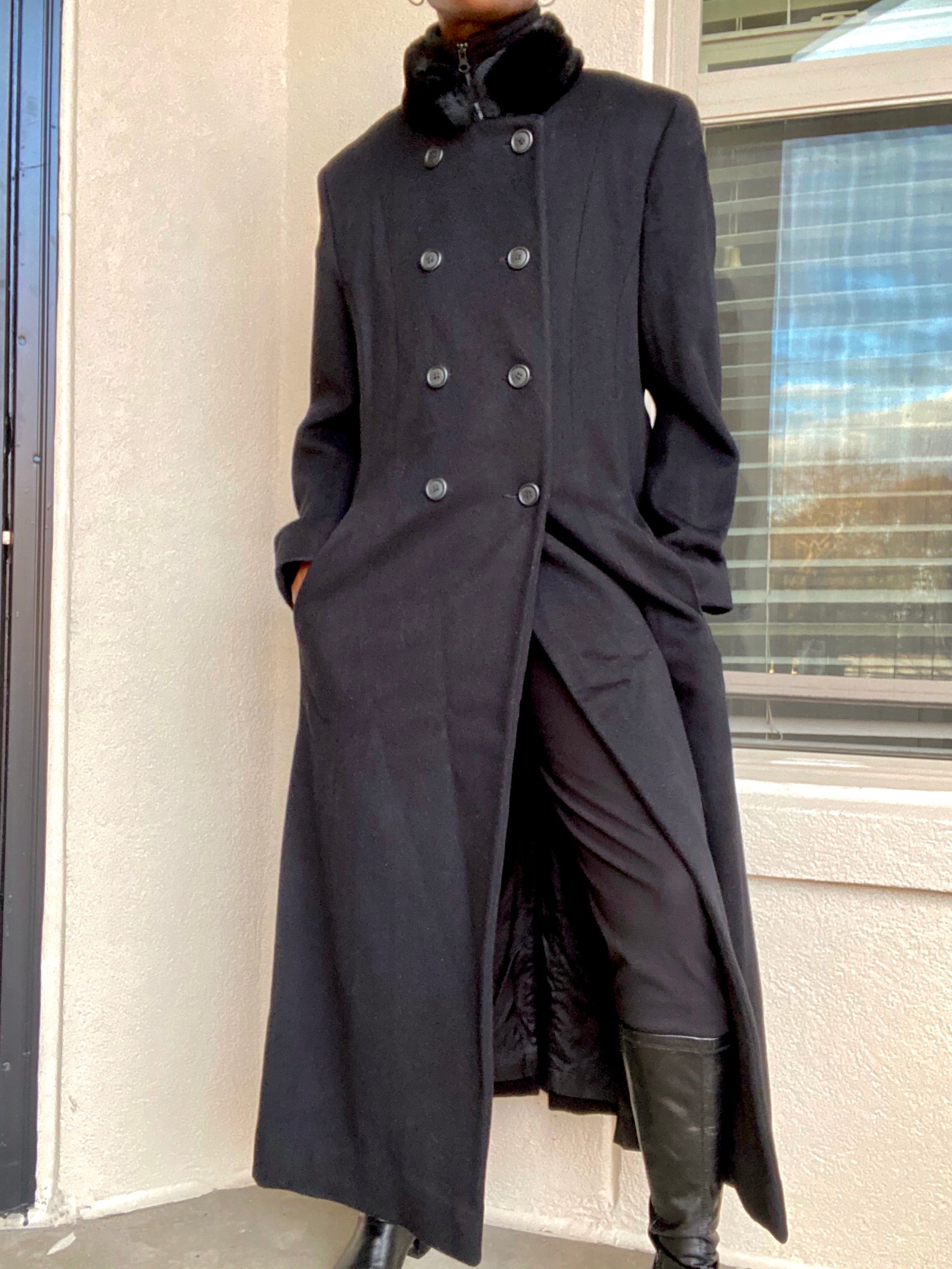 Black Cashmere/Wool Blend Long Coat