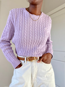 Lavender Ralph Lauren Braided-Pony Cable-Knit Sweater