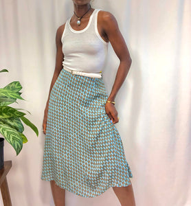 Teal & Brown A-Line Midi Skirt