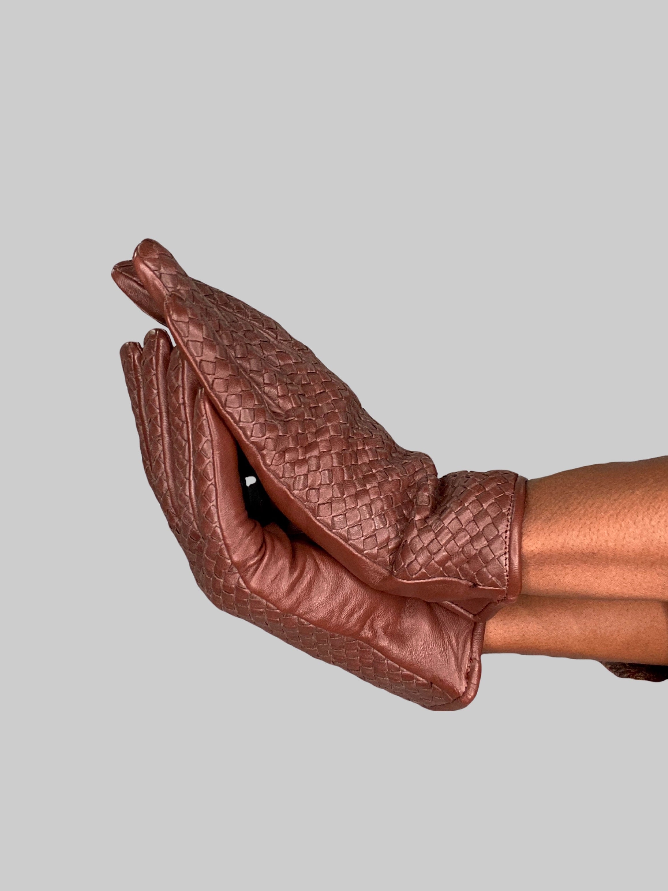 Brown Leather Woven Gloves