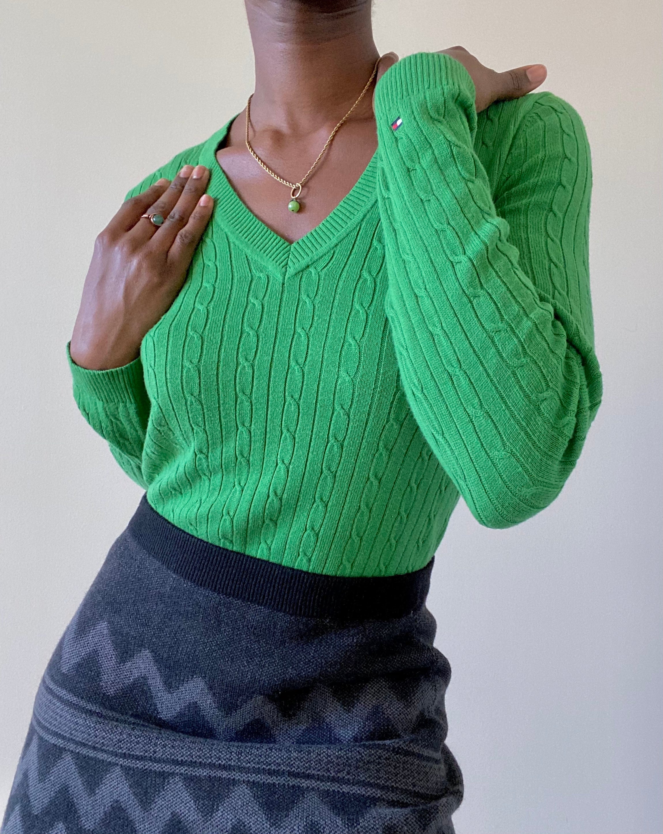 Tommy Hilfiger Green Cable Knit Sweater