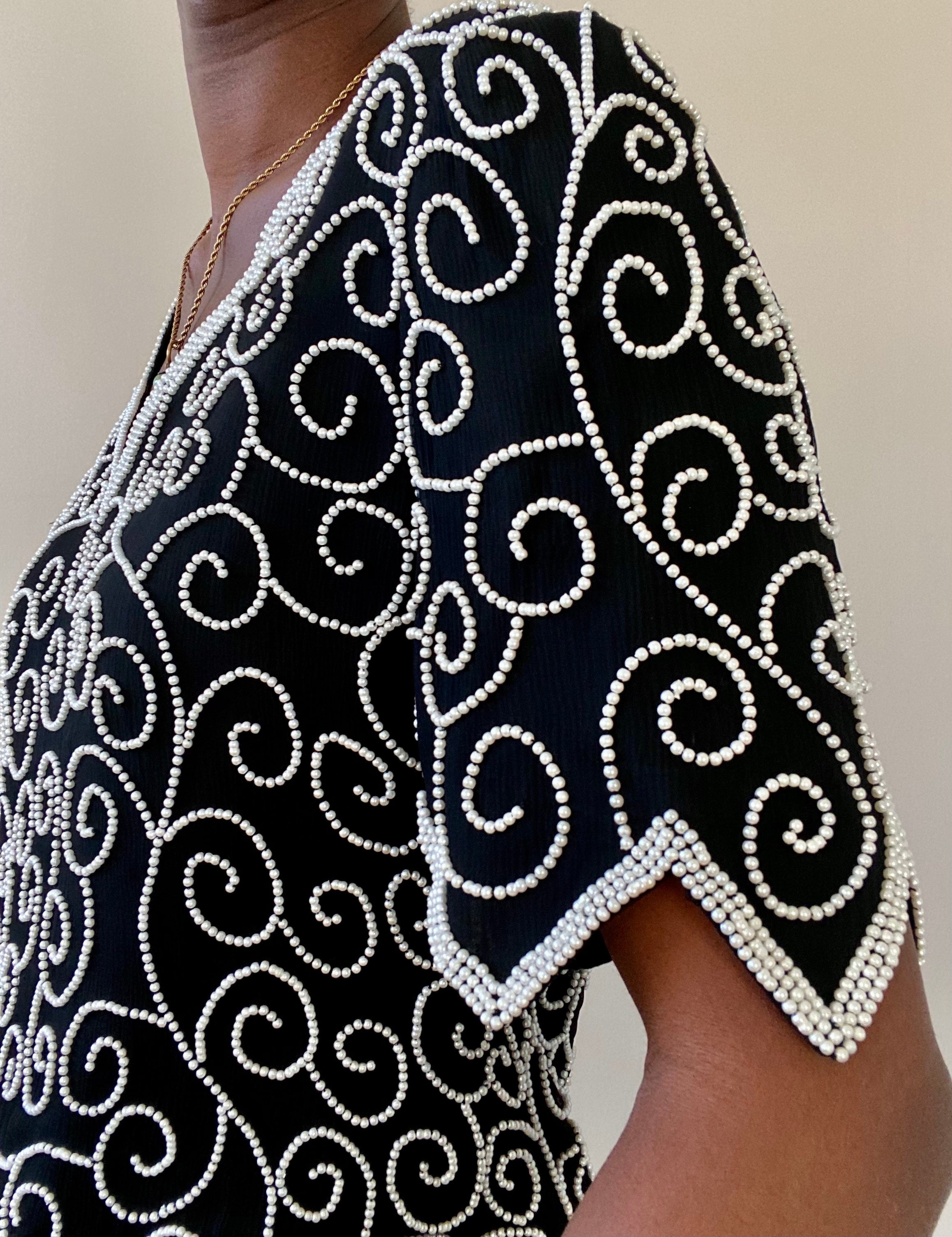 Silk Black Beaded Abstract Blouse