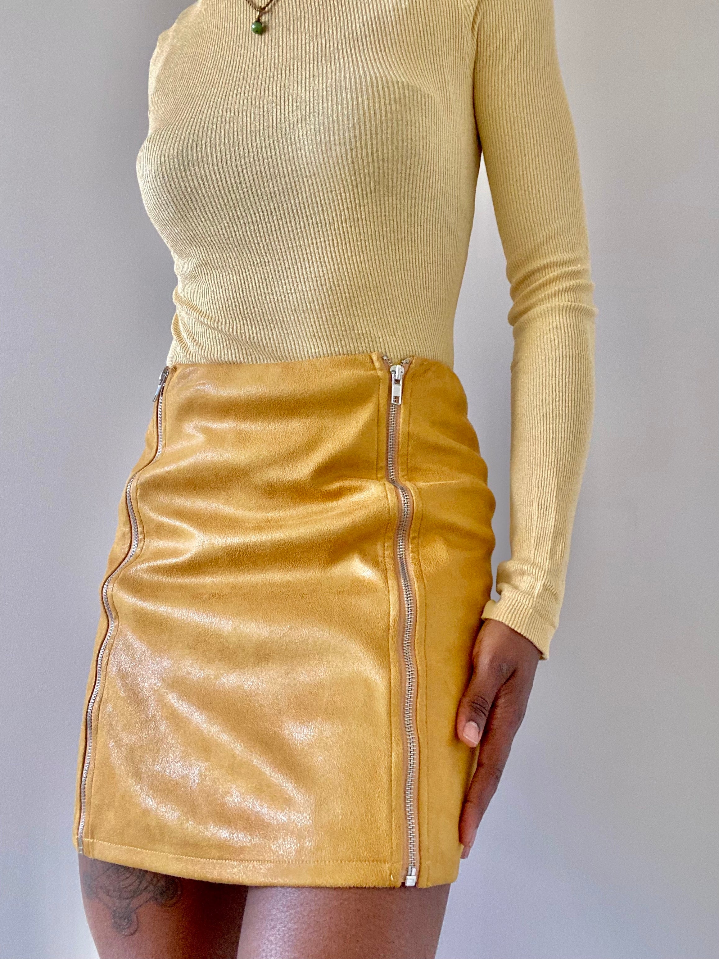 Sueded Mustard Mini Skirt
