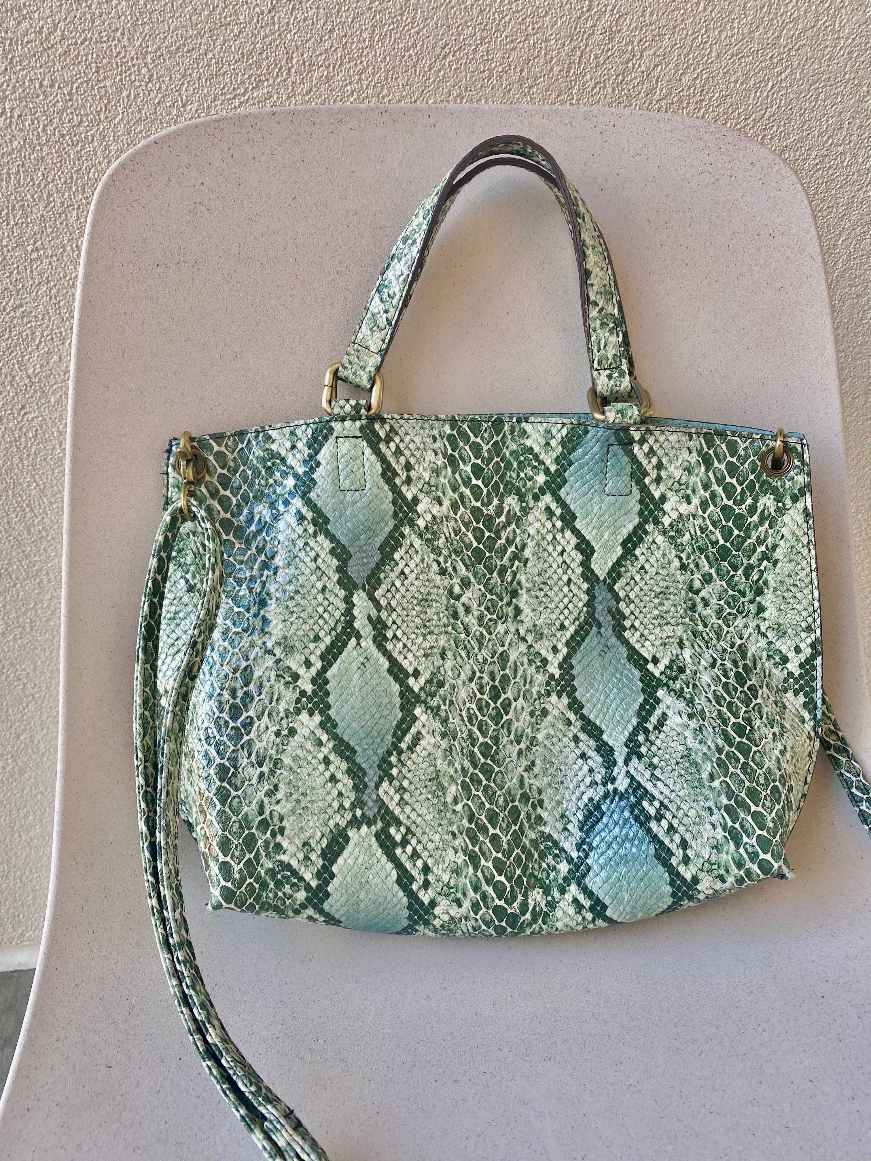 Teal & Green Snake Print Leather Purse/Crossbody Bag