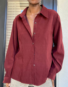 Burgundy Long Sleeve Soft Button Up Blouse