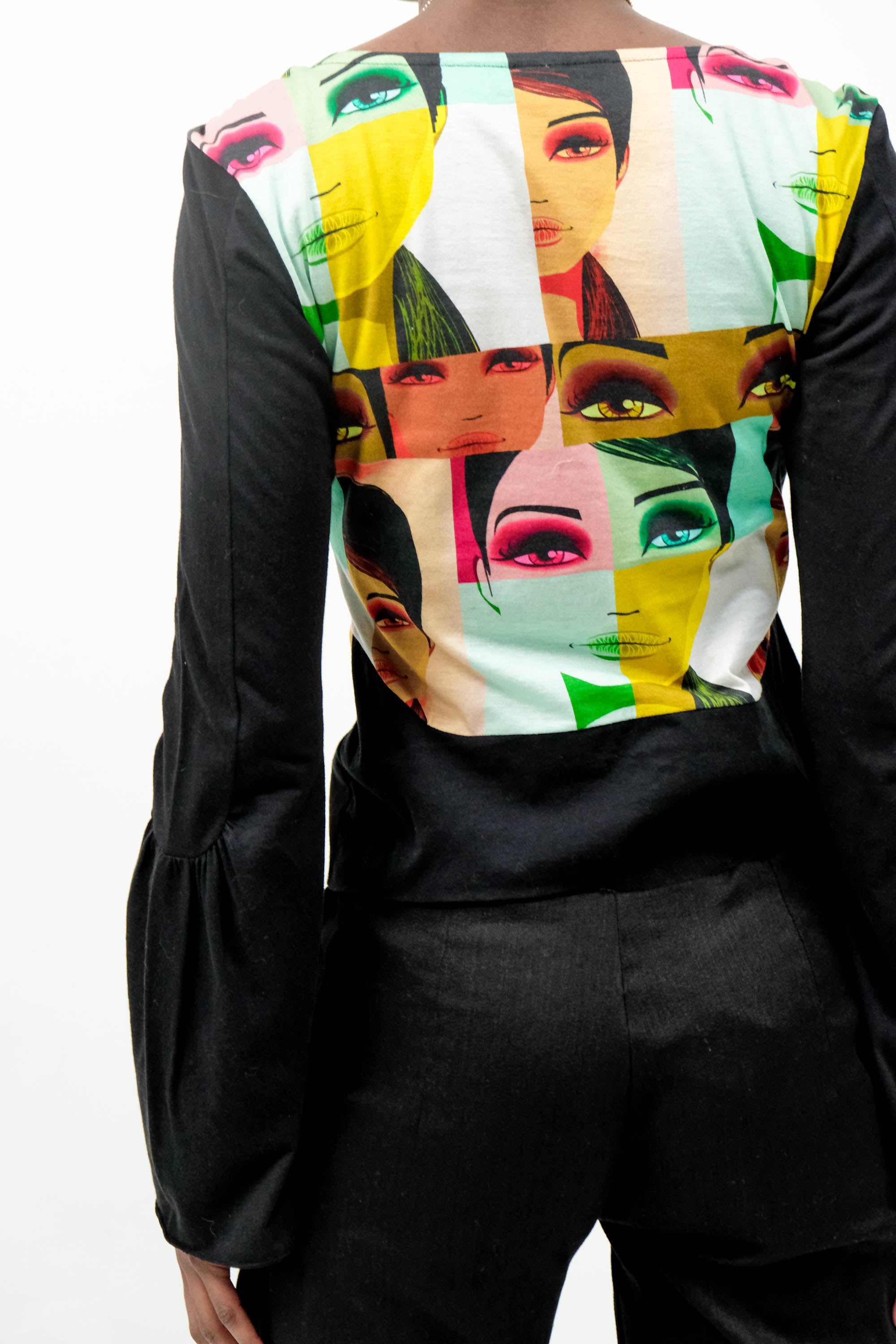 Y2K Colorful Face Pop Art Flare Long Sleeve Top